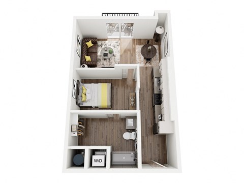 Floor plan for 1 bed, 1 bath, 624 sqft